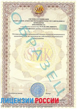 Образец сертификата соответствия (приложение) Дмитров Сертификат ISO 13485