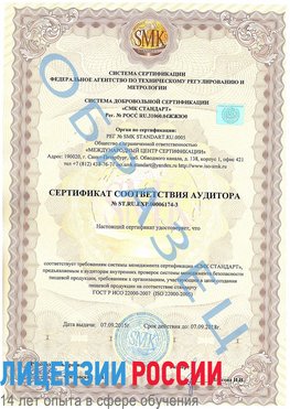 Образец сертификата соответствия аудитора №ST.RU.EXP.00006174-3 Дмитров Сертификат ISO 22000